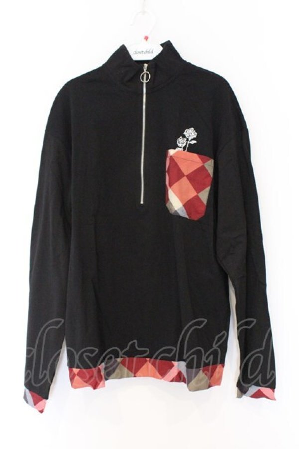 画像1: NieR Clothing / 胸ポケットハーフZIPプルオーバー F ブラック×アーガイル O-26-03-13-047-PU-TO-OW-OS (1)