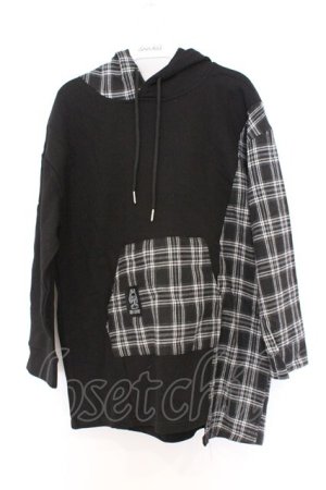 画像: NieR Clothing / チェック切替パーカー F ブラック O-26-03-13-052-PU-TO-OW-OS