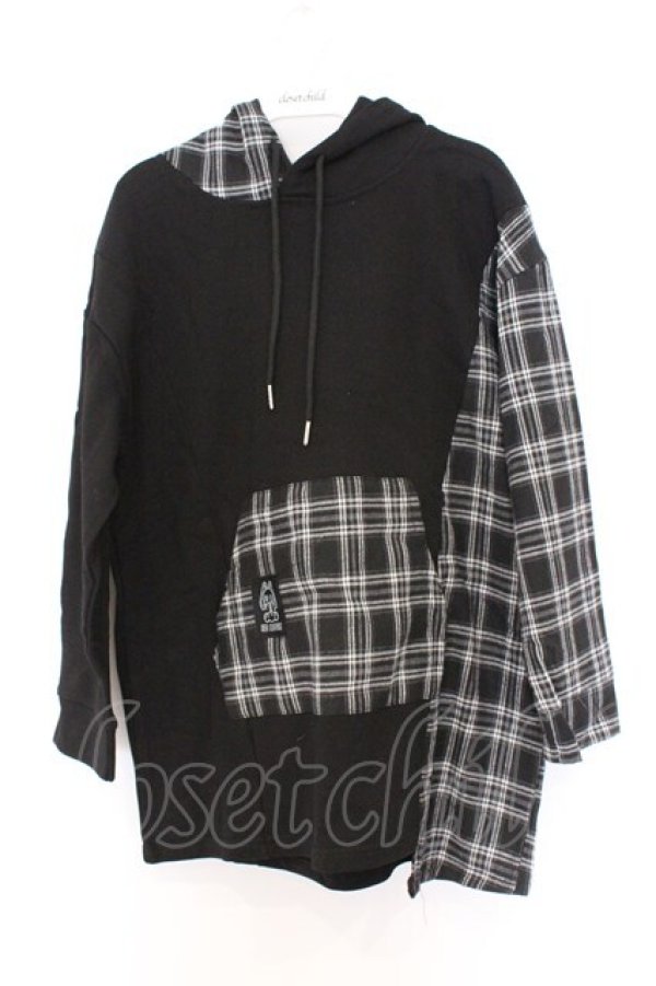 画像1: NieR Clothing / チェック切替パーカー F ブラック O-26-03-13-052-PU-TO-OW-OS (1)