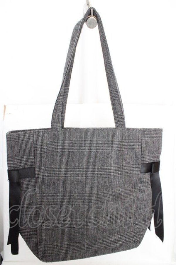 画像3: Maison de FLEUR / サイドリボンチェックMトート  クロ O-26-03-13-1034-LO-BG-OW-OS (3)