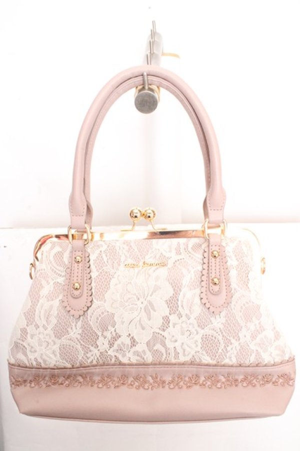 画像1: axes femme / レース重ねがま口ボストン  ピンク O-26-03-13-1039-AX-BG-OW-OS (1)