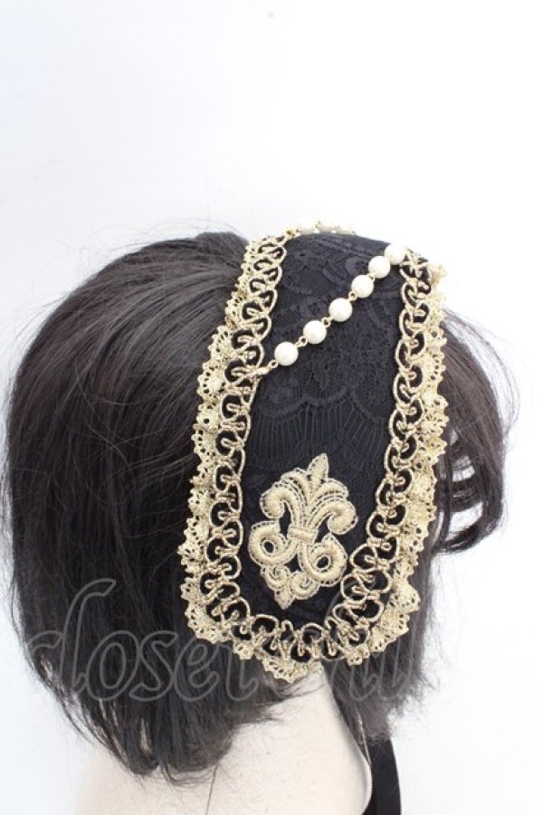 画像3: ALICE and the PIRATES / Julietteボンネットヘッドドレス  クロ×ゴールド O-26-03-13-1002-PA-AC-IG-OS (3)