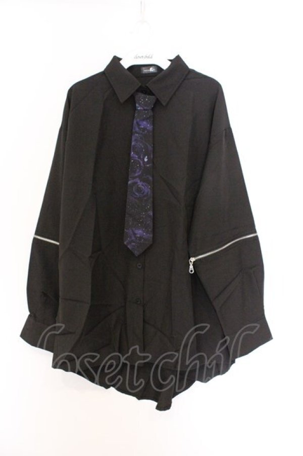 画像1: NieR Clothing / ARM ZIP付き2WAY LONG SHIRT　シャツ F ブラック×パープル O-26-03-13-066-PU-BL-OW-OS (1)