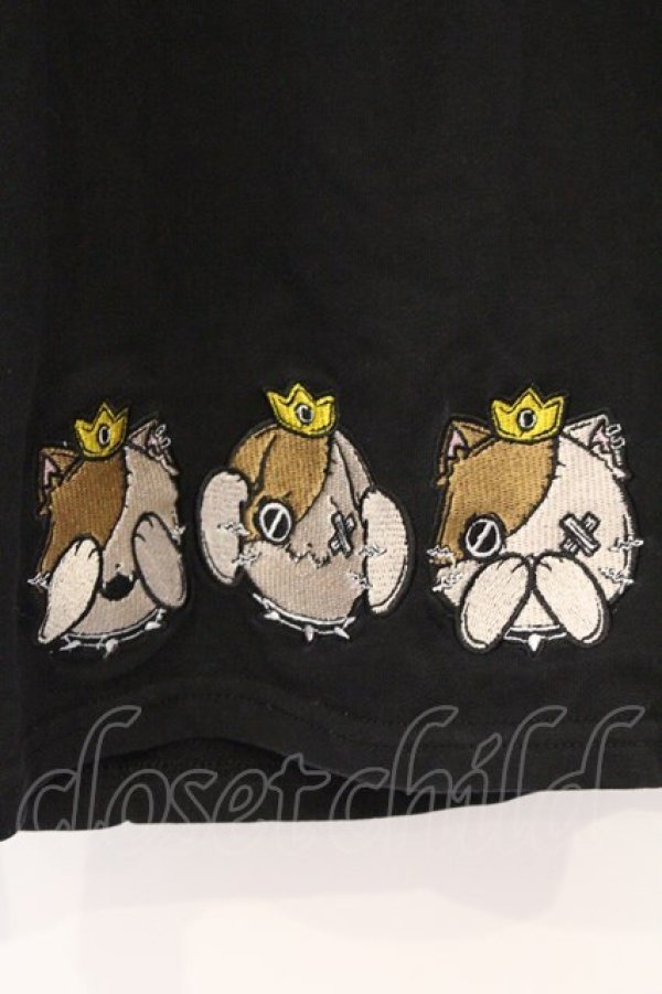 画像2: NieR Clothing / 刺繍入りハーフパンツ F ブラック×見ざる聞かざる言わざるミケ O-26-03-13-020-PU-PA-OW-OS (2)