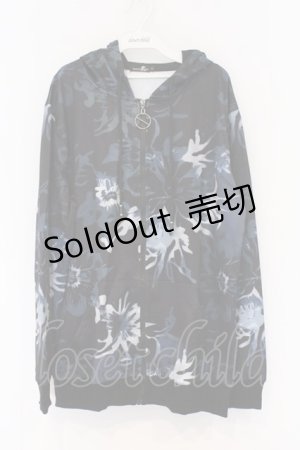 画像: NieR Clothing / 転写ZIPパーカー F ブラック花柄 O-26-03-13-027-PU-TO-OW-ZT0315L