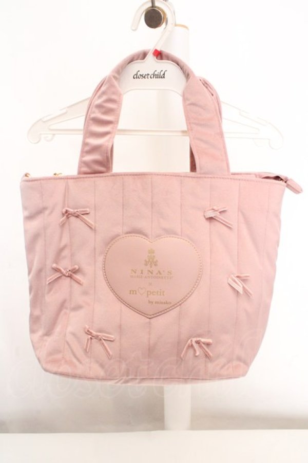 画像1: m petit by misako / NINA'Sコラボベロアリボン2wayバッグ  ピンク O-26-03-14-038-LO-BG-OW-OS (1)