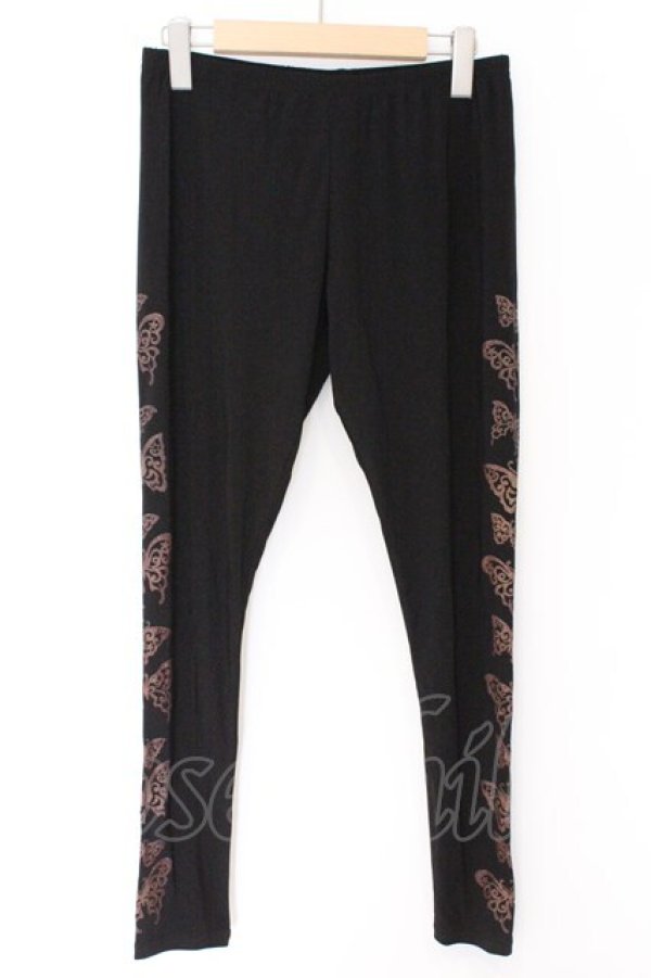 画像1: ALGONQUINS / バタフライプリントレギンス  ブラック×ブラウン O-26-03-14-1051-AL-PA-IG-OS (1)