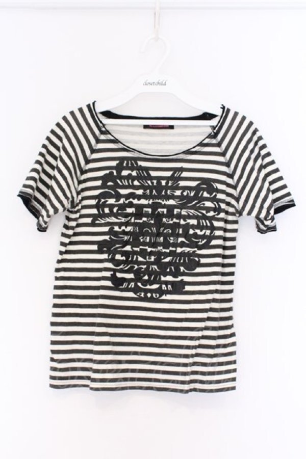 画像1: ALGONQUINS / プリントボーダーTシャツ  ホワイト×ブラック O-26-03-14-1057-AL-TS-IG-OS (1)