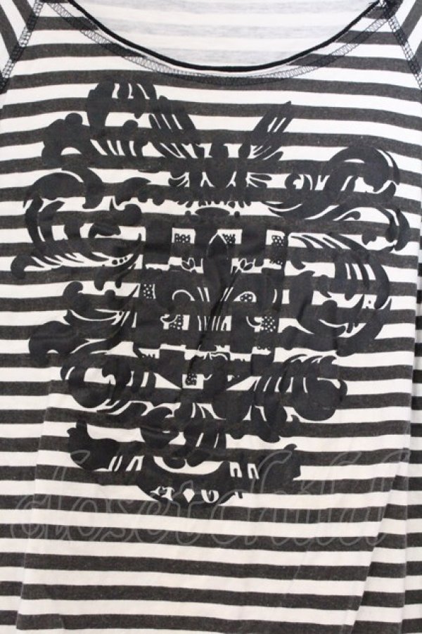 画像2: ALGONQUINS / プリントボーダーTシャツ  ホワイト×ブラック O-26-03-14-1057-AL-TS-IG-OS (2)