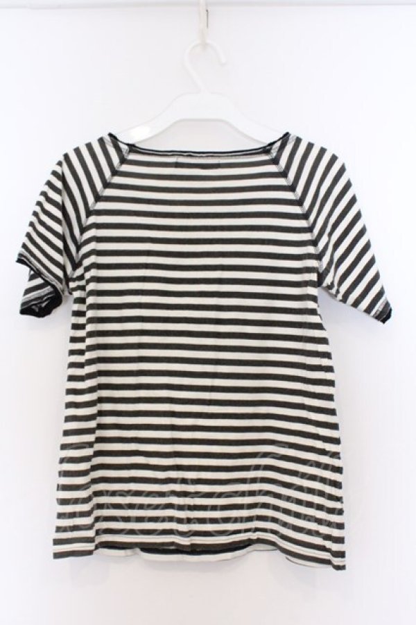 画像3: ALGONQUINS / プリントボーダーTシャツ  ホワイト×ブラック O-26-03-14-1057-AL-TS-IG-OS (3)