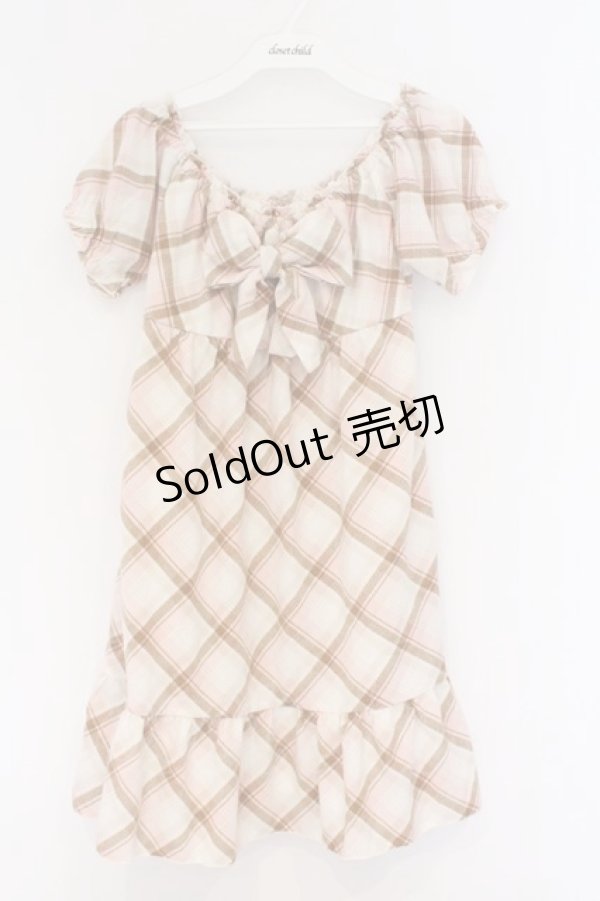 画像1: LIZ LISA / チェックパフスリーブワンピース  ピンク×オフシロ O-26-03-14-1058-LO-OP-IG-OS (1)