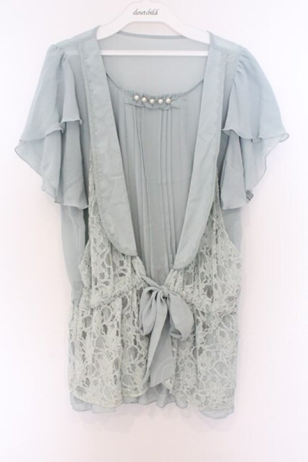 画像1: axes femme / レースベストレイヤード風ブラウス M ミント O-26-03-14-1061-AX-BL-IG-OS (1)