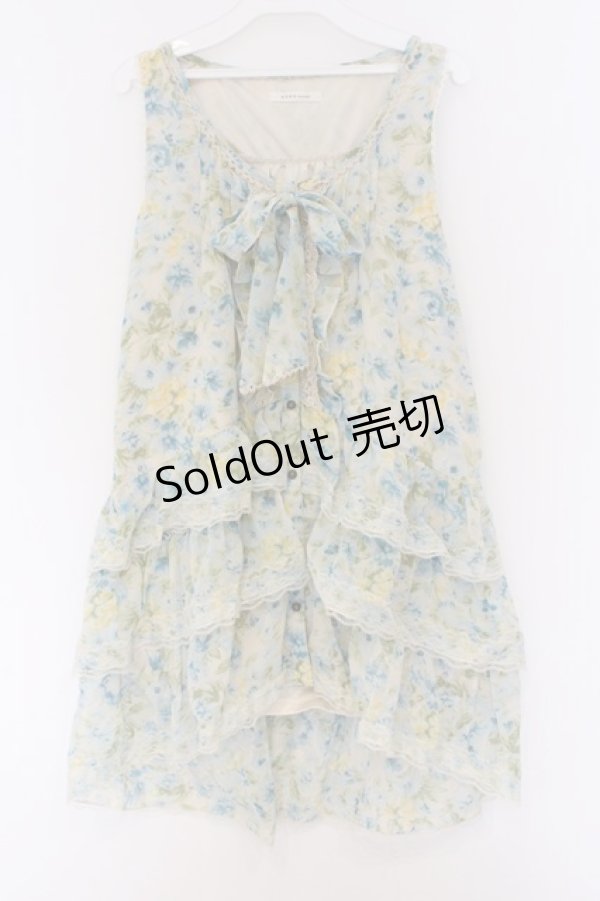 画像1: axes femme / 花柄シフォンワンピース M ベージュ×ブルー O-26-03-14-1068-AX-OP-IG-OS (1)