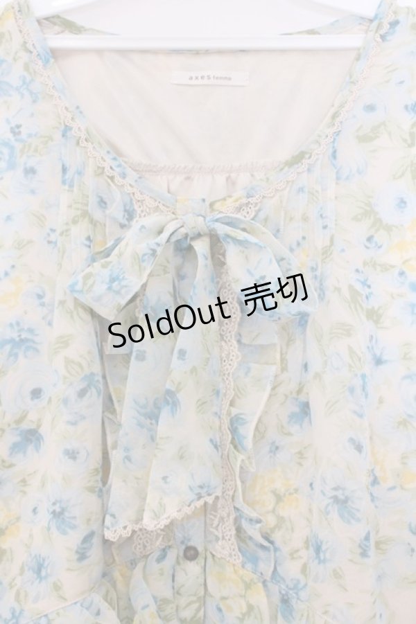 画像2: axes femme / 花柄シフォンワンピース M ベージュ×ブルー O-26-03-14-1068-AX-OP-IG-OS (2)