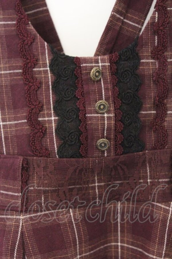 画像2: axes femme / チェック柄ジャンドレ M ワイン O-26-03-14-1075-AX-OP-IG-OS (2)