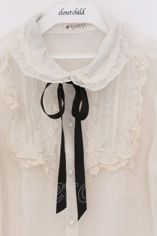 画像2: axes femme / シアーフリル丸襟ブラウス F オフシロ O-26-03-14-1076-AX-BL-IG-OS (2)