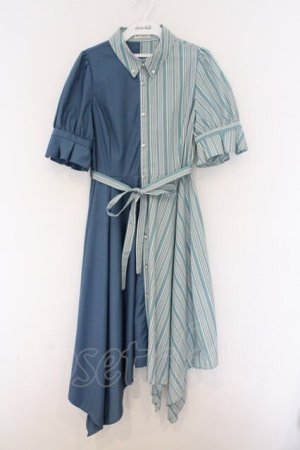 画像: axes femme / バイカラー半袖ワンピ  サックス O-26-03-14-1080-AX-OP-IG-OS