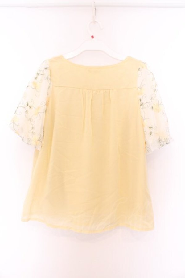 画像3: axes femme / 袖チュール刺繍トップス M イエロー O-26-03-14-1083-AX-TO-IG-OS (3)