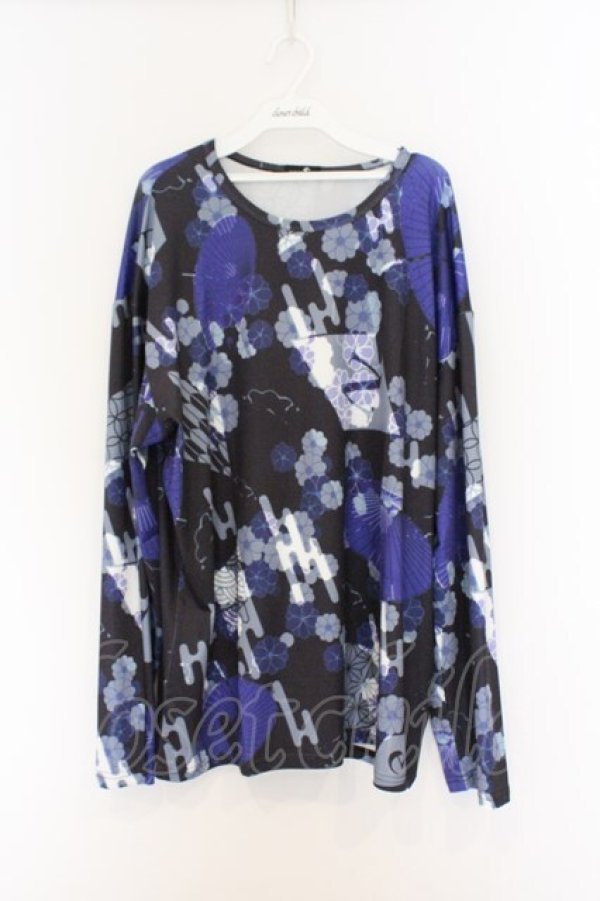 画像1: NieR Clothing / 総柄転写カットソー  ブラック パープル和傘 O-26-03-14-1019-PU-TO-IG-OS (1)