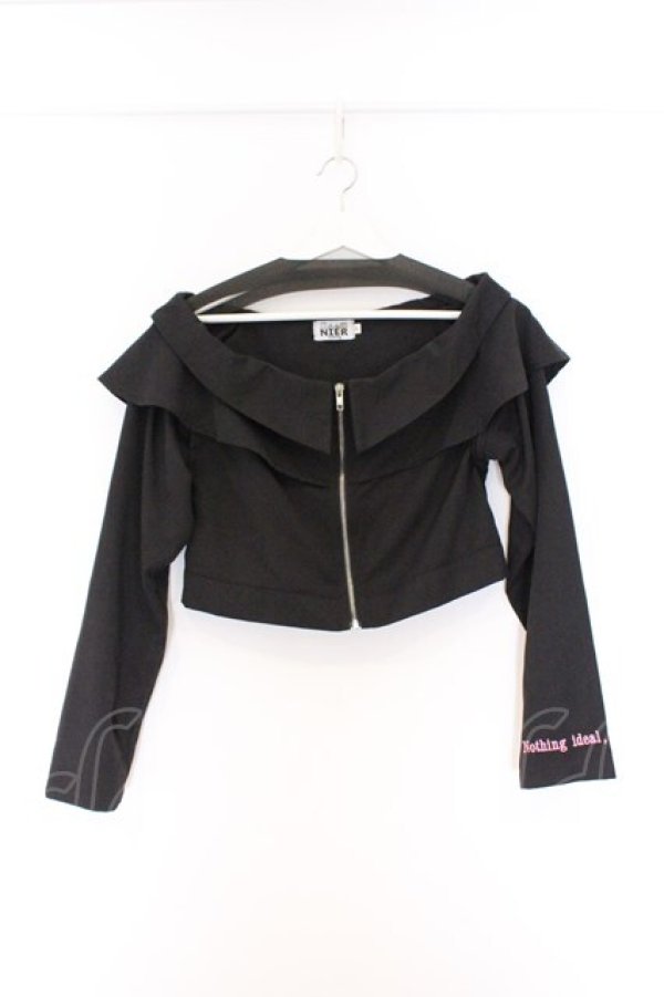 画像1: NieR Clothing / オフショルZIPトップス  ブラック×ピンク O-26-03-14-1030-PU-TO-IG-OS (1)
