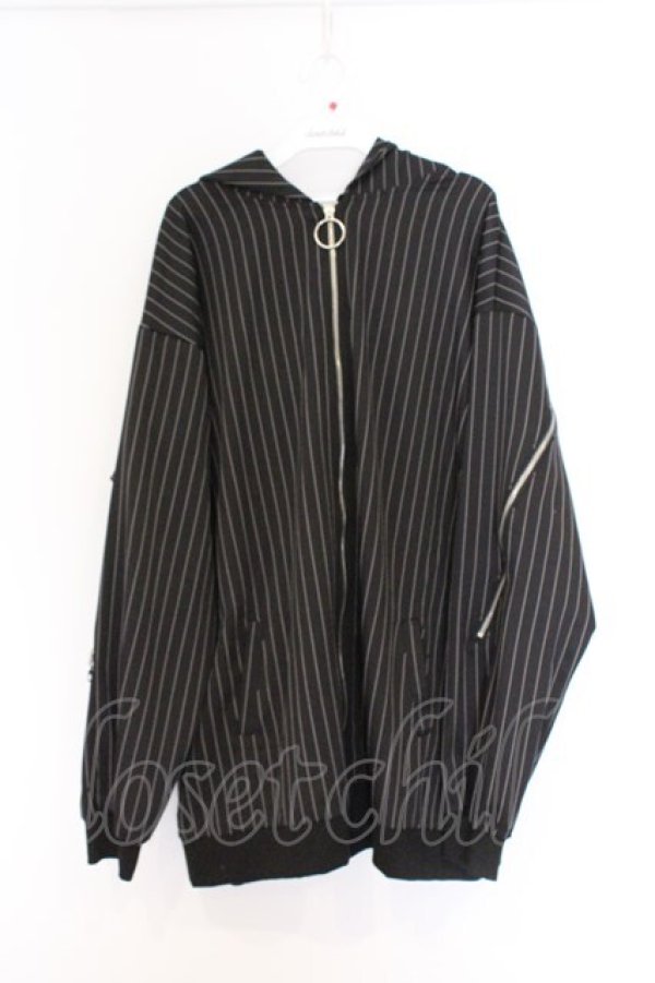 画像1: NieR Clothing / ストライプZIPラインパーカー  ブラック O-26-03-14-1031-PU-TO-IG-OS (1)
