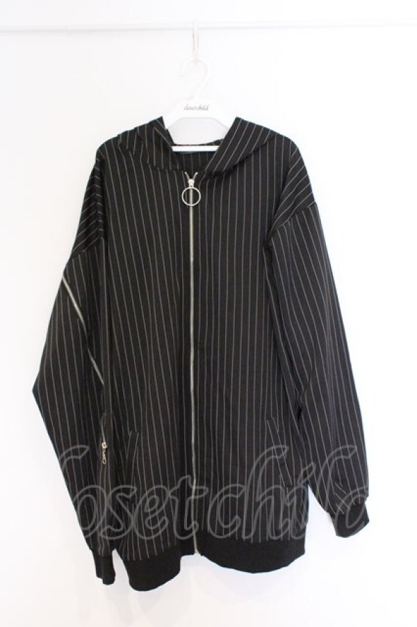 画像1: NieR Clothing / ストライプZIPラインパーカー  ブラック O-26-03-14-1032-PU-TO-IG-OS (1)