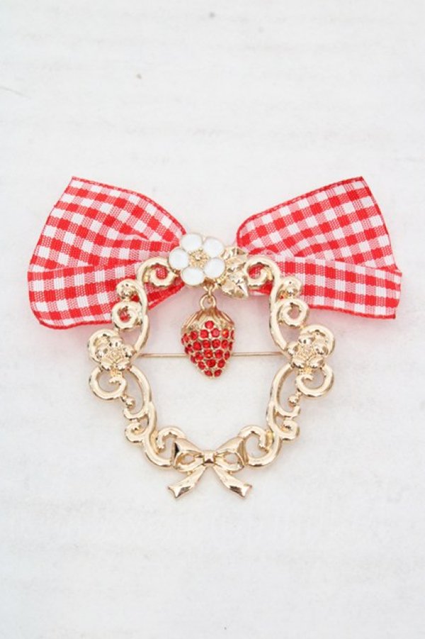 画像1: m petit by misako / AMイチゴビジューブローチ  ゴールド×アカ O-26-03-14-071-0-AC-OW-OS (1)