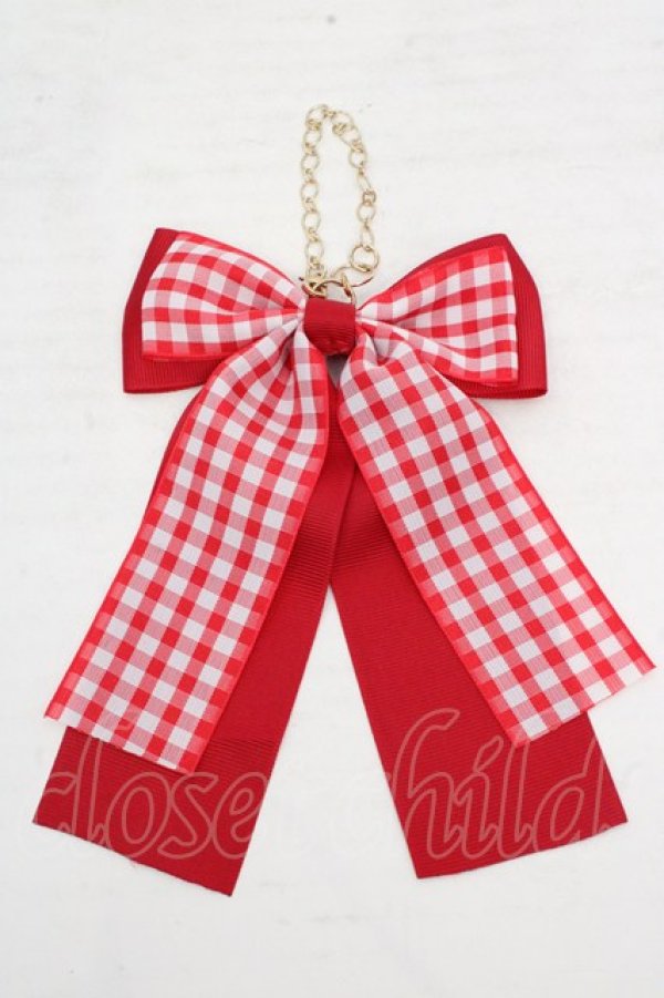 画像1: m petit by misako / ギンガムチェックリボンバッグチャーム  アカ O-26-03-14-080-LO-ZA-OW-OS (1)