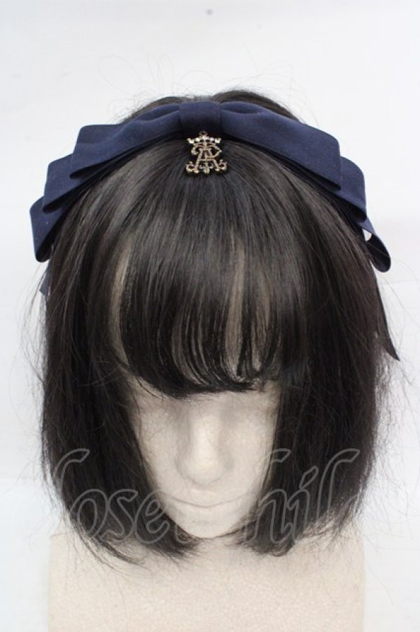 画像1: ALICE and the PIRATES / サテンリボンのまんなかリボンカチューシャ  ネイビー O-26-03-14-088-PA-AC-YM-OS (1)