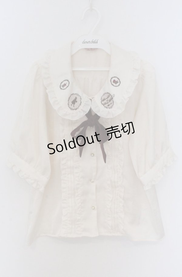 画像1: Amavel / 赤ずきんモチーフ刺繍入り　配色リボンタイ付ブラウス M キナリ O-26-03-16-001-CA-BL-OW-OS (1)