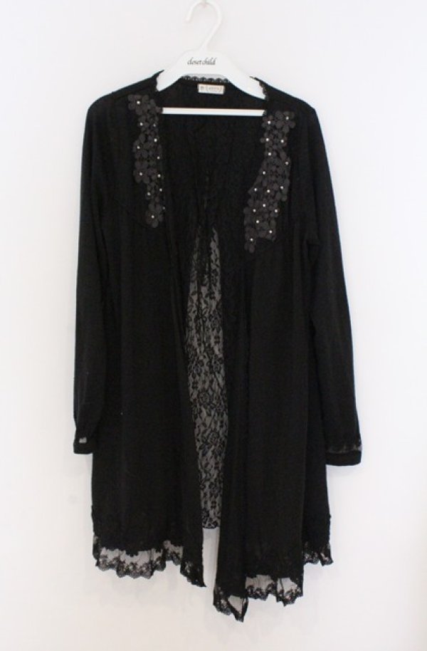 画像1: axes femme / バックレースロングカーディガン  クロ O-26-03-16-042-AX-TO-IG-OS (1)