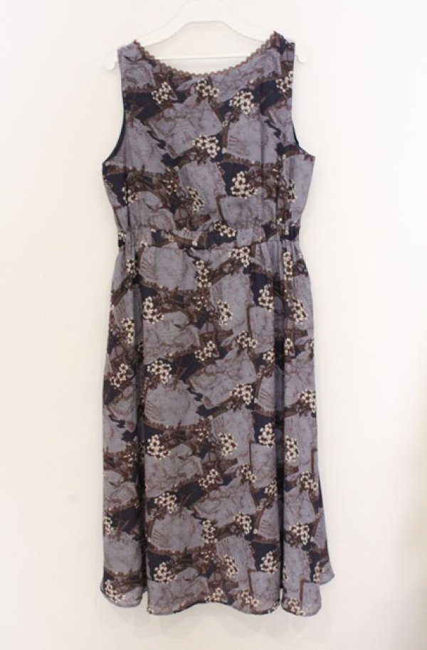 画像2: axes femme / ヴィンテージマップ柄ワンピ M ネイビー O-26-03-16-051-AX-OP-IG-OS (2)