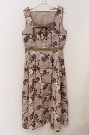 画像: axes femme / ヴィンテージマップ柄ワンピ M ベージュ O-26-03-16-052-AX-OP-IG-OS