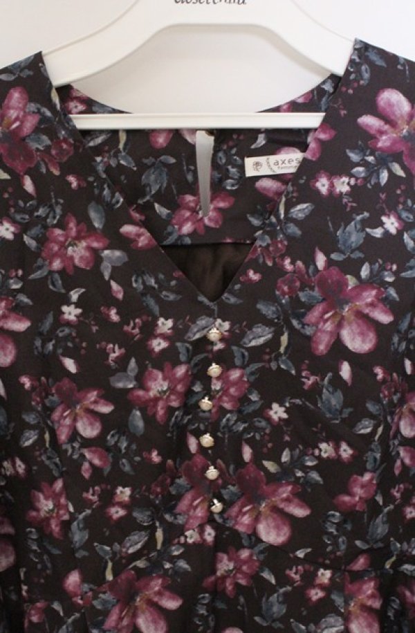 画像2: axes femme / フラワー柄Vネックワンピース M ブラウン O-26-03-16-056-AX-OP-IG-OS (2)