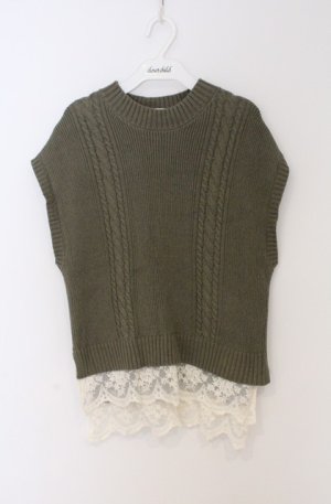 画像: axes femme / 裾チュールレースニットベスト M グリーン O-26-03-16-071-AX-TO-IG-OS