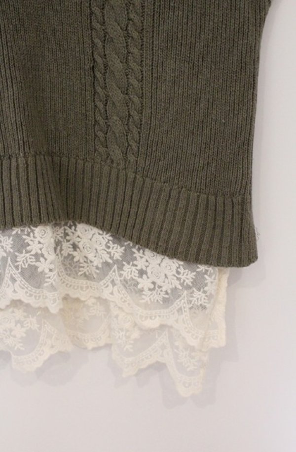 画像2: axes femme / 裾チュールレースニットベスト M グリーン O-26-03-16-071-AX-TO-IG-OS (2)