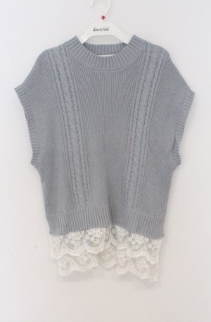 画像: axes femme / 裾チュールレースニットベスト  サックス O-26-03-16-075-AX-TO-IG-OS