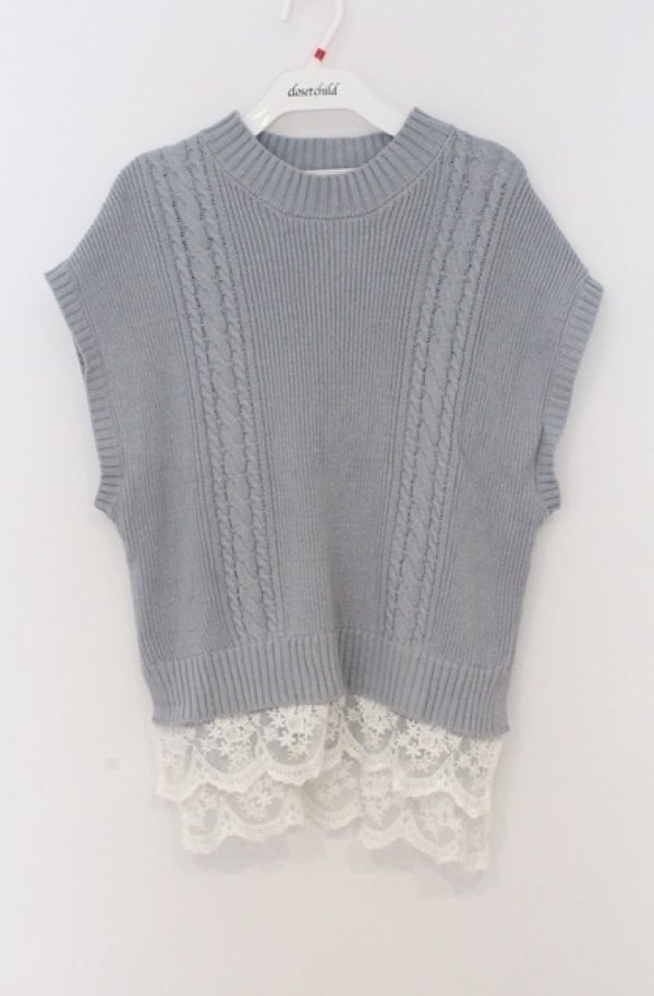 画像1: axes femme / 裾チュールレースニットベスト  サックス O-26-03-16-075-AX-TO-IG-OS (1)