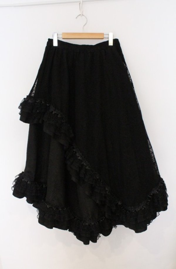 画像1: Qutie Frash / 蜘蛛メッシュロングスカート  ブラック O-26-03-16-085-QU-SK-OW-OS (1)