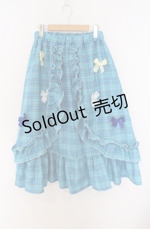 画像: Nile Perch / リボン配色チェックスカート  アオ O-26-03-16-094-LO-SK-OW-OS
