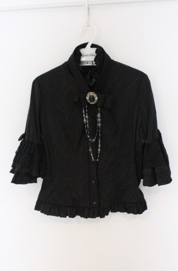 画像1: MARBLE / カメオタイ付きパールデコレーションクラシックブラウス M ブラック O-26-03-16-097-GO-BL-OW-OS (1)