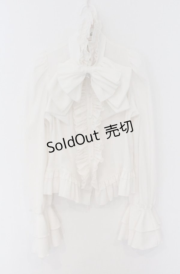 画像1: MARBLE / カメオ付きリボンタイフリルブラウス  ホワイト O-26-03-16-098-GO-BL-OW-OS (1)