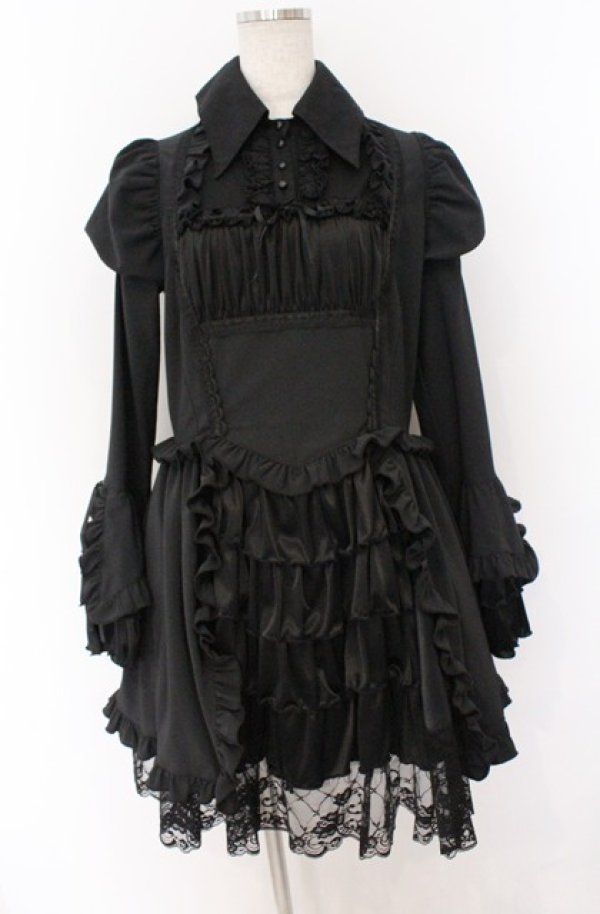 画像1: MARBLE / ブラウス＆スカートセットアップ風全身コーディネートワンピース  ブラック O-26-03-16-103-GO-OP-OW-OS (1)