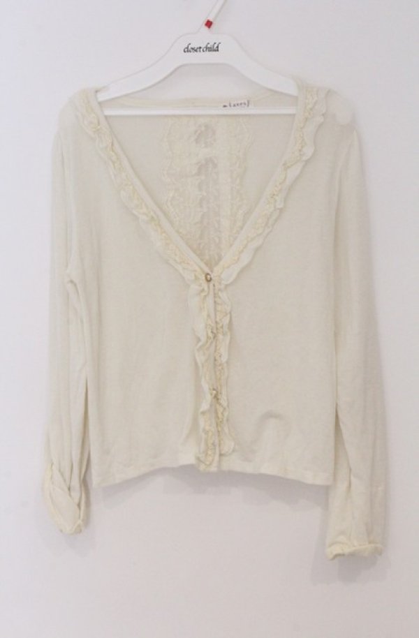 画像1: axes femme / 後ろレース切り替えカーディガン  アイボリー O-26-03-16-035-AX-TO-IG-OS (1)