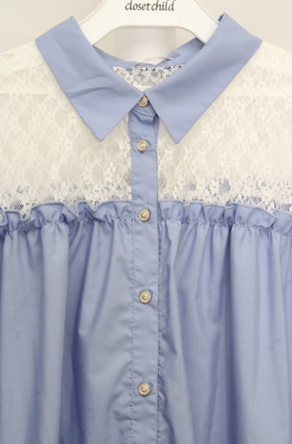 画像2: axes femme POETIQUE / デコルテレースワンピース M サックス O-26-03-18-038-AX-OP-IG-OS (2)