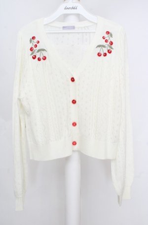 画像: axes femme POETIQUE / チェリー刺繍ニットカーディガン M オフシロ O-26-03-18-004-AX-TO-IG-OS