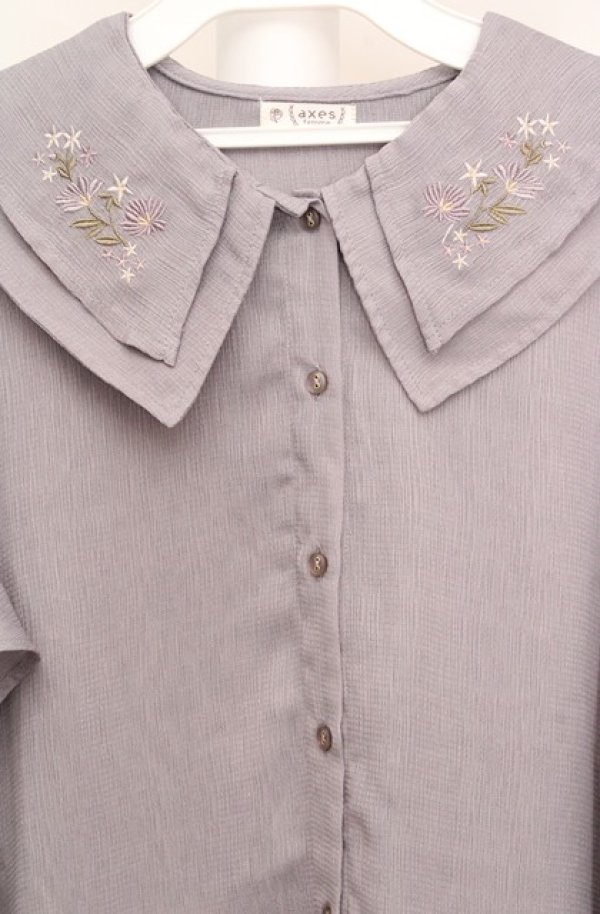 画像2: axes femme / 刺繍チュニックブラウス M グレー O-26-03-18-049-AX-TO-IG-OS (2)