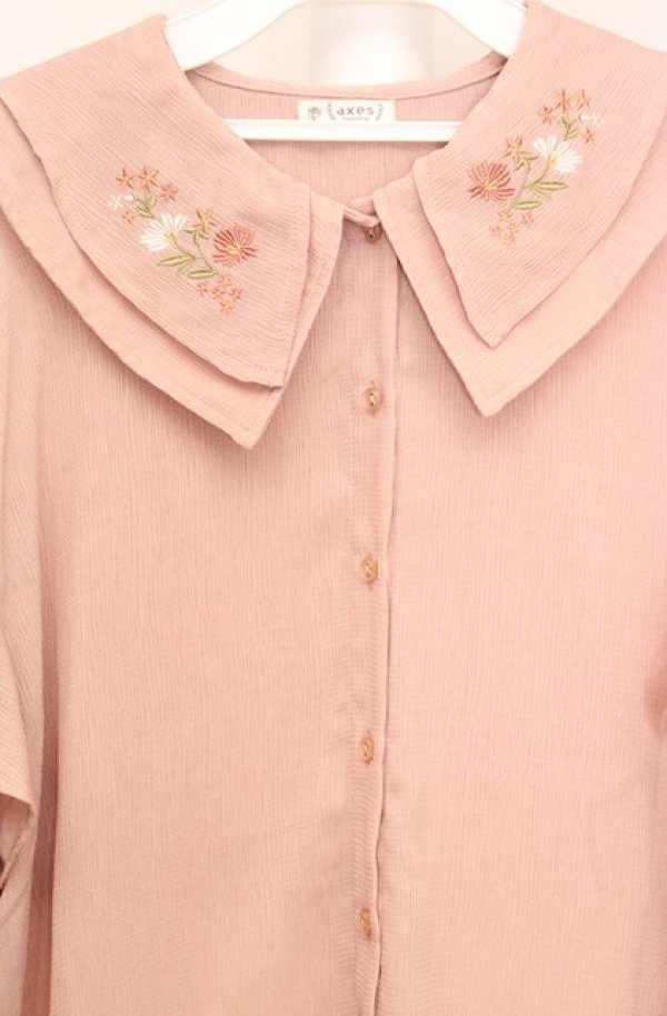 画像2: axes femme / 刺繍チュニックブラウス M ピンクベージュ O-26-03-18-050-AX-TO-IG-OS (2)