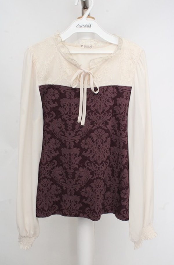 画像1: axes femme / オーナメントジャカードプルオーバー F ワイン×アイボリー O-26-03-18-053-AX-TO-IG-OS (1)