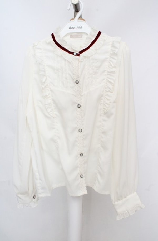 画像1: axes femme POETIQUE / ベロアリボンハイネック長袖ブラウス M オフシロ O-26-03-18-054-AX-JA-IG-OS (1)